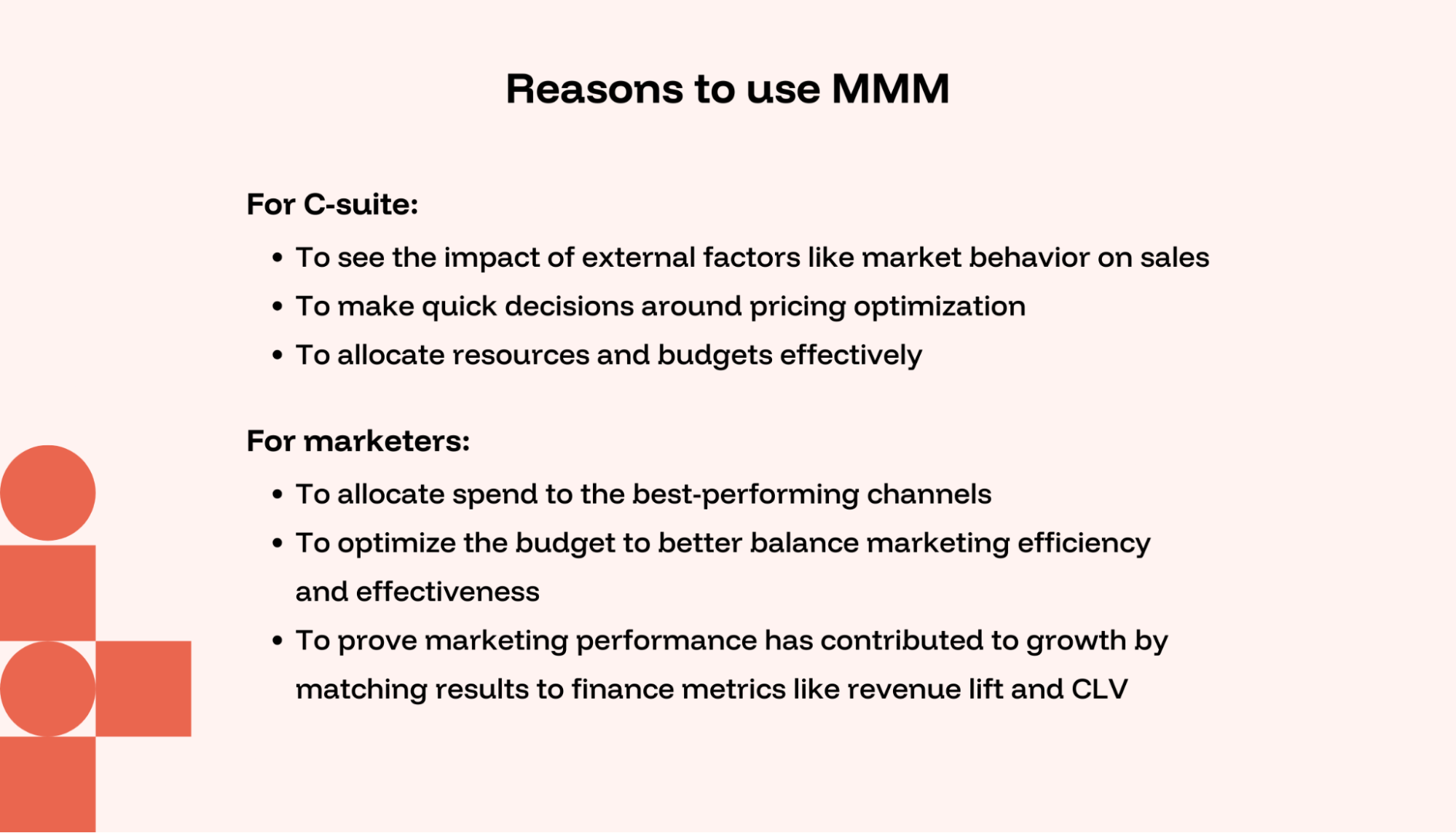 A grid of reasons to use MMM in your business
